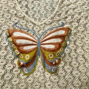 Judith March Cream and Brown Crop Top with Butterfly Design